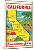 Cartoon Map of California-null-Mounted Art Print