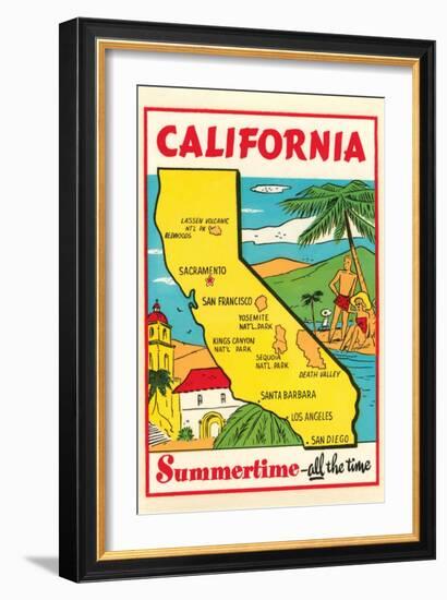 Cartoon Map of California-null-Framed Art Print
