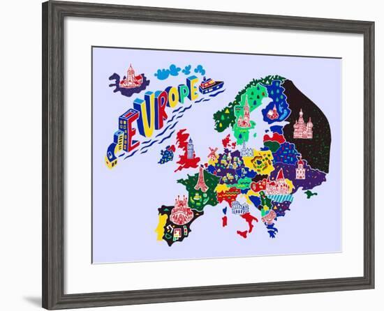 Cartoon Map of Europe. Travels-Daria_I-Framed Art Print