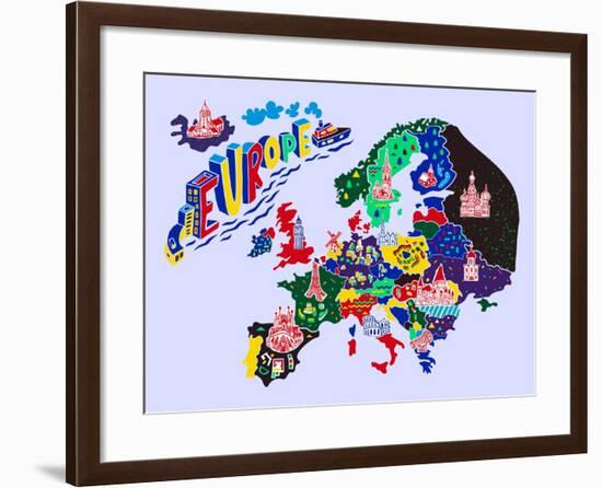 Cartoon Map of Europe. Travels-Daria_I-Framed Art Print