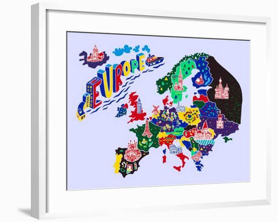 Cartoon Map of Europe. Travels-Daria_I-Framed Art Print