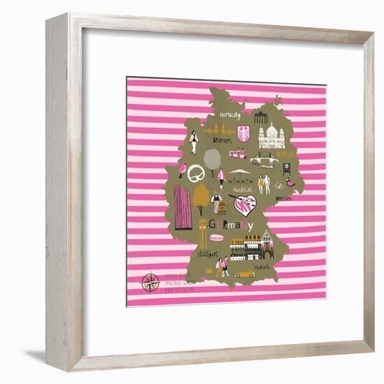 Cartoon Map of Germany with Legend Icons-Lavandaart-Framed Art Print