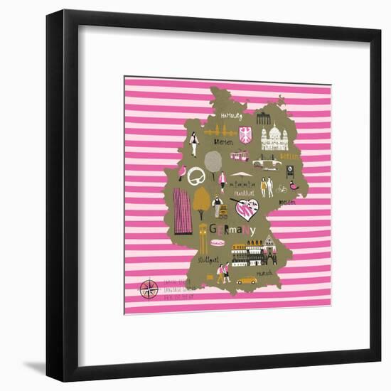 Cartoon Map of Germany with Legend Icons-Lavandaart-Framed Art Print