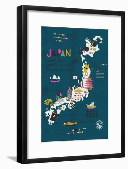 Cartoon Map of Japan. Print Design-Lavandaart-Framed Art Print