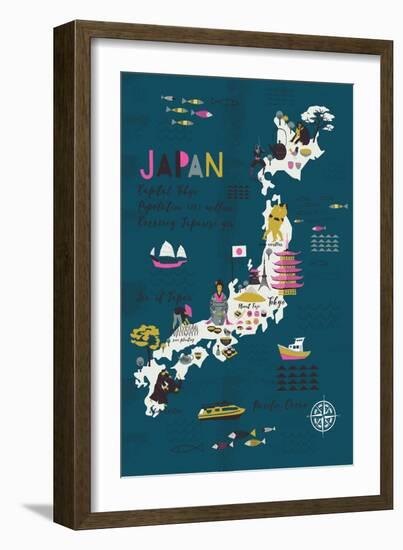 Cartoon Map of Japan. Print Design-Lavandaart-Framed Art Print