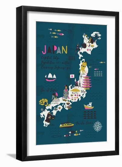 Cartoon Map of Japan. Print Design-Lavandaart-Framed Art Print