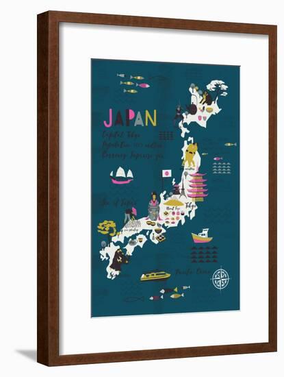 Cartoon Map of Japan. Print Design-Lavandaart-Framed Art Print