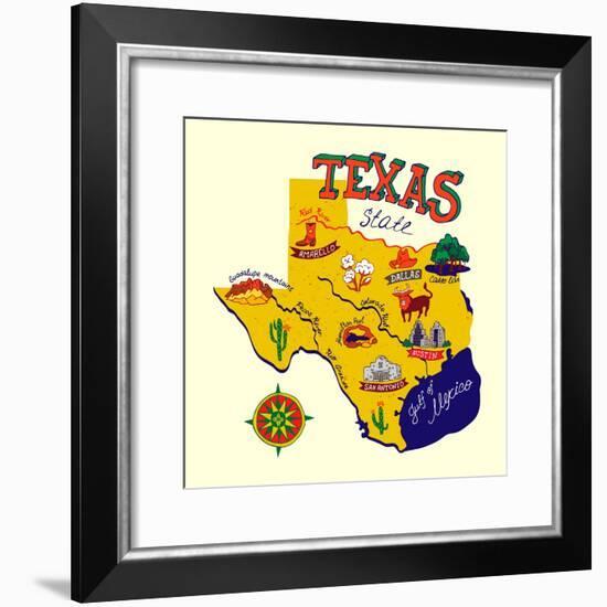 Cartoon Map of Texas.Travels-Daria_I-Framed Premium Giclee Print