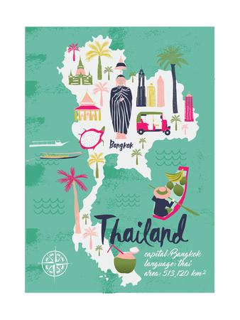 Cartoon Map Of Thailand Print Design Art Print Lavandaart Art Com