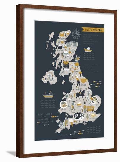 Cartoon Map of United Kingdom with Legend Icons-Lavandaart-Framed Art Print