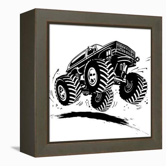 Cartoon Monster Truck-Mechanik-Framed Stretched Canvas