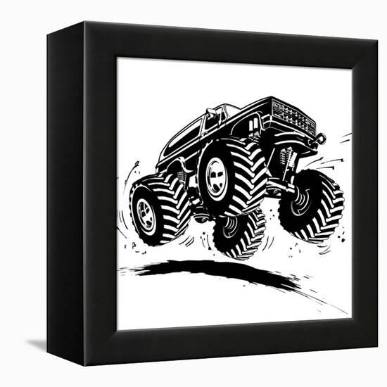 Cartoon Monster Truck-Mechanik-Framed Stretched Canvas