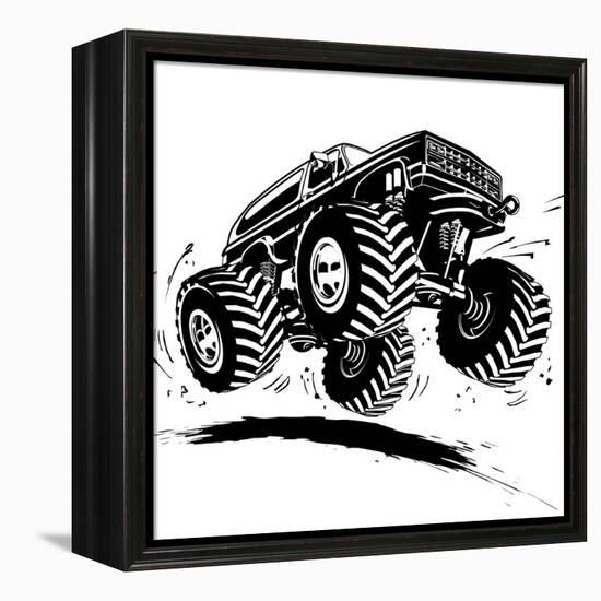 Cartoon Monster Truck-Mechanik-Framed Stretched Canvas