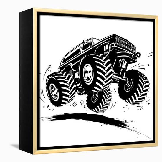 Cartoon Monster Truck-Mechanik-Framed Stretched Canvas