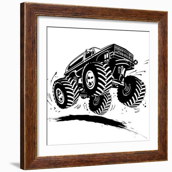 Cartoon Monster Truck-Mechanik-Framed Art Print