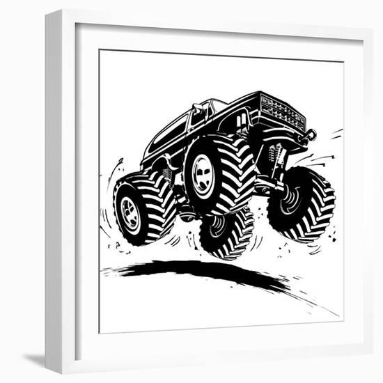 Cartoon Monster Truck-Mechanik-Framed Art Print