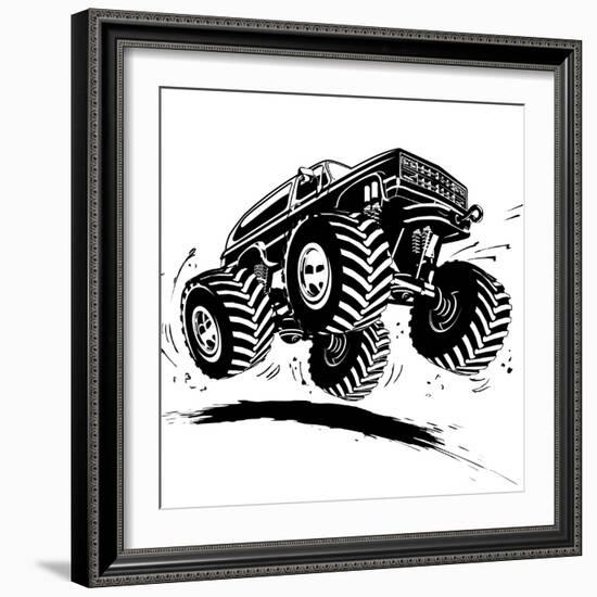 Cartoon Monster Truck-Mechanik-Framed Art Print