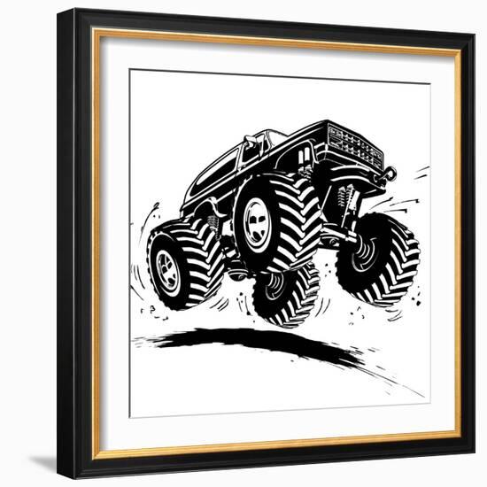 Cartoon Monster Truck-Mechanik-Framed Art Print