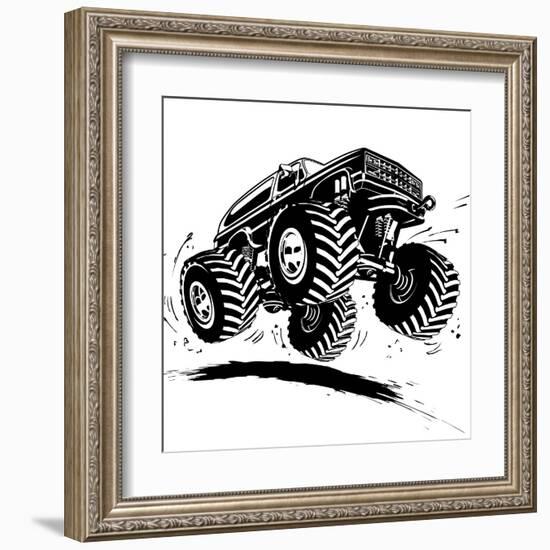 Cartoon Monster Truck-Mechanik-Framed Art Print