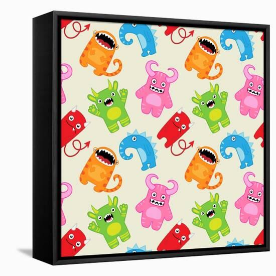 Cartoon Monsters Seamless Pattern. Raster Version-Yulia M-Framed Stretched Canvas