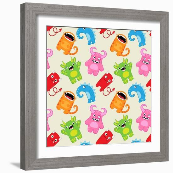 Cartoon Monsters Seamless Pattern. Raster Version-Yulia M-Framed Art Print