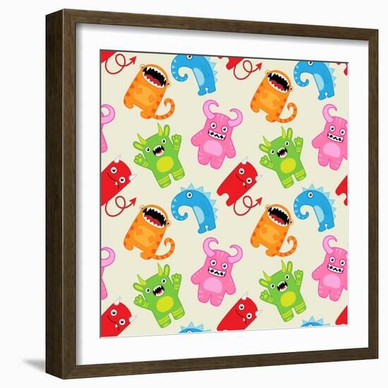 Cartoon Monsters Seamless Pattern. Raster Version-Yulia M-Framed Art Print