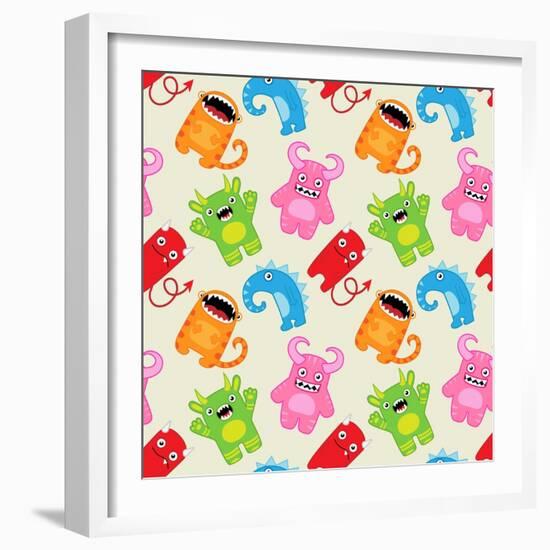 Cartoon Monsters Seamless Pattern. Raster Version-Yulia M-Framed Art Print