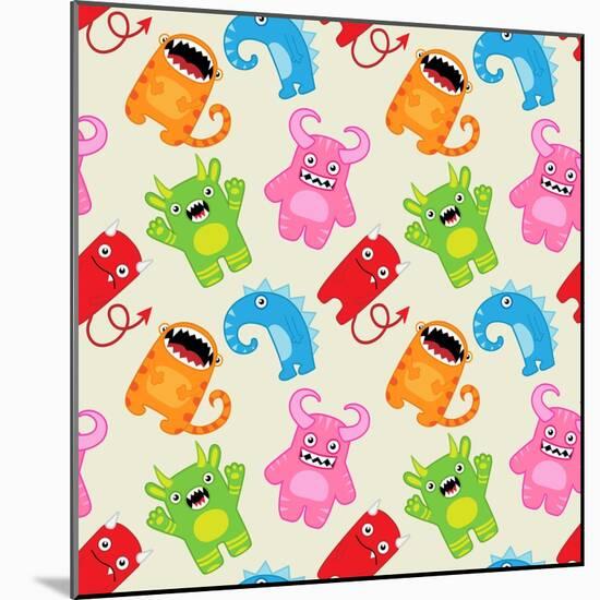 Cartoon Monsters Seamless Pattern. Raster Version-Yulia M-Mounted Art Print