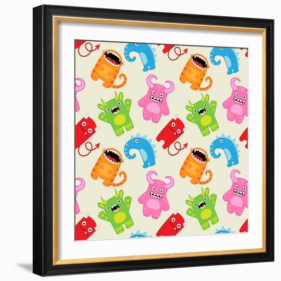 Cartoon Monsters Seamless Pattern. Raster Version-Yulia M-Framed Art Print