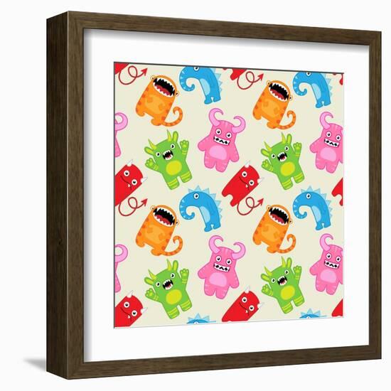 Cartoon Monsters Seamless Pattern. Raster Version-Yulia M-Framed Art Print