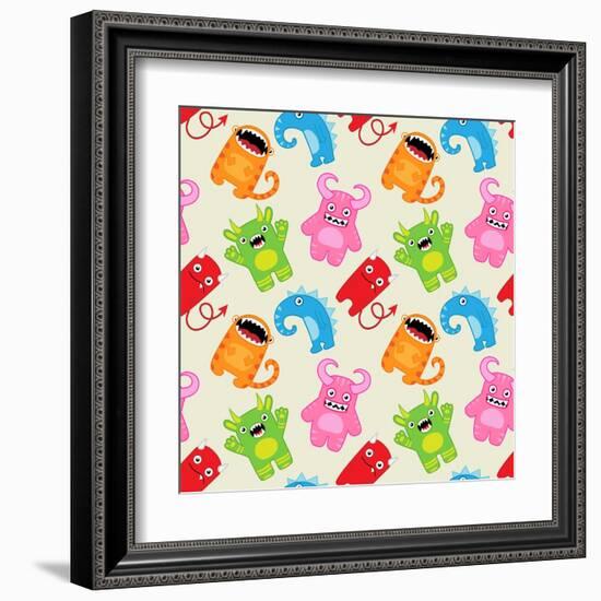 Cartoon Monsters Seamless Pattern. Raster Version-Yulia M-Framed Art Print