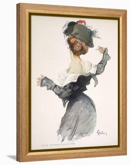 Cartoon of a Woman Performing a Hurried Striptease During the First World War-Jules-Alexandre Grün-Framed Premier Image Canvas