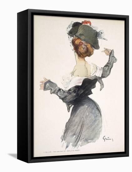 Cartoon of a Woman Performing a Hurried Striptease During the First World War-Jules-Alexandre Grün-Framed Premier Image Canvas