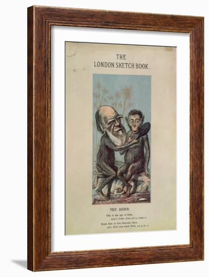 Cartoon of Darwin with an Ape, from 'The London Sketch Book', April 1874 Vol 1 No. 4 (Colour Litho)-English-Framed Giclee Print