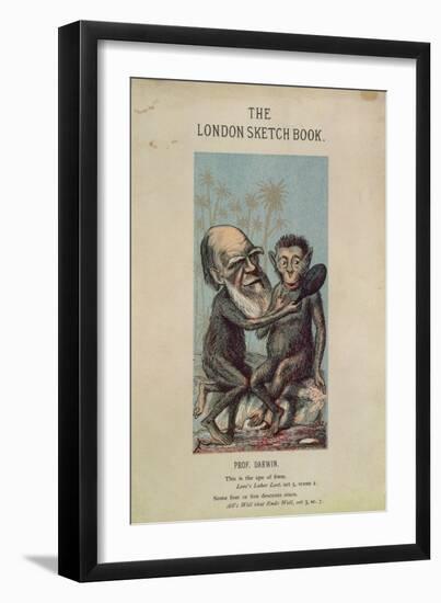 Cartoon of Darwin with an Ape, from 'The London Sketch Book', April 1874 Vol 1 No. 4 (Colour Litho)-English-Framed Giclee Print