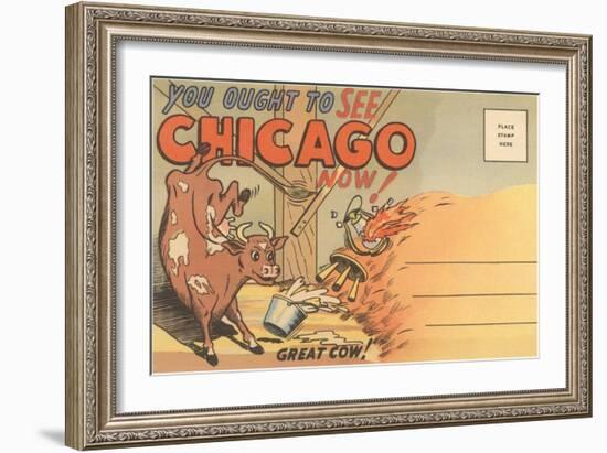 Cartoon of O'Leary's Cow, Chicago, Illinois-null-Framed Art Print