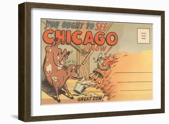 Cartoon of O'Leary's Cow, Chicago, Illinois-null-Framed Art Print