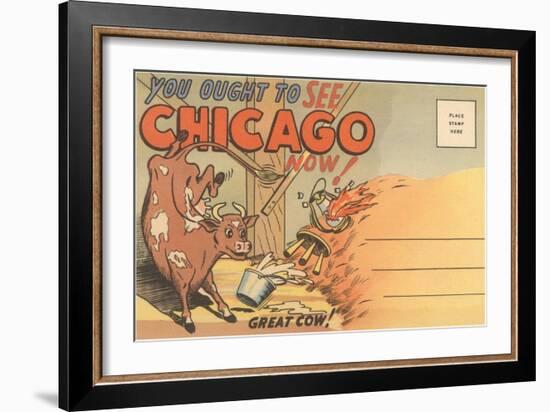 Cartoon of O'Leary's Cow, Chicago, Illinois-null-Framed Art Print