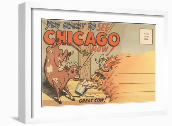 Cartoon of O'Leary's Cow, Chicago, Illinois-null-Framed Art Print