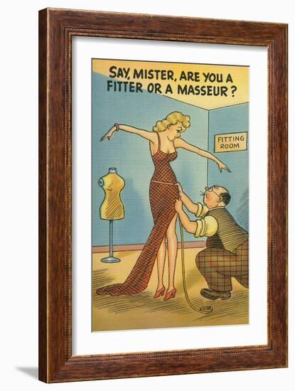 Cartoon of Woman and Tailor-null-Framed Art Print