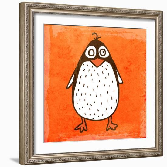 Cartoon Penguin. Cute Hand Drawn, Vintage Paper Texture-Ozerina Anna-Framed Art Print