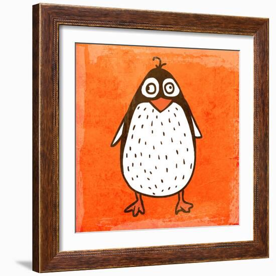 Cartoon Penguin. Cute Hand Drawn, Vintage Paper Texture-Ozerina Anna-Framed Art Print