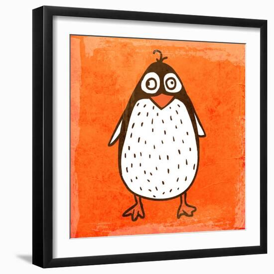 Cartoon Penguin. Cute Hand Drawn, Vintage Paper Texture-Ozerina Anna-Framed Art Print