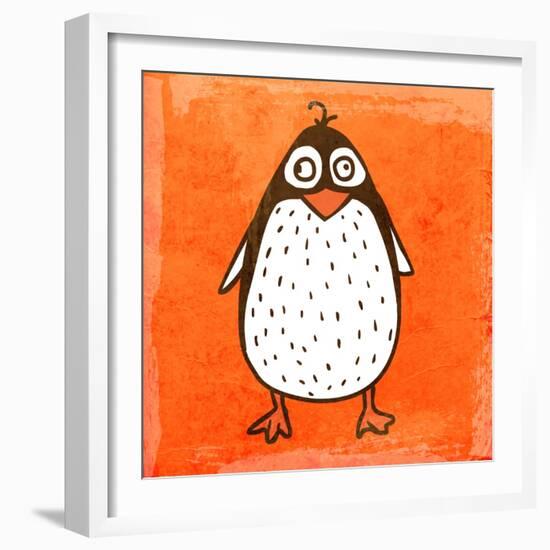 Cartoon Penguin. Cute Hand Drawn, Vintage Paper Texture-Ozerina Anna-Framed Art Print