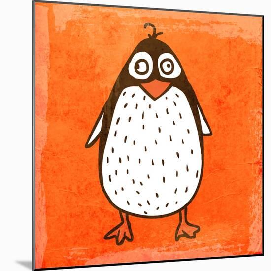 Cartoon Penguin. Cute Hand Drawn, Vintage Paper Texture-Ozerina Anna-Mounted Art Print