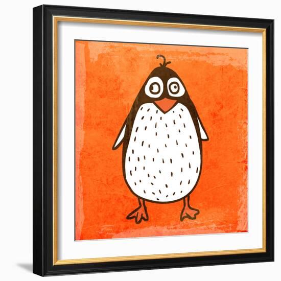 Cartoon Penguin. Cute Hand Drawn, Vintage Paper Texture-Ozerina Anna-Framed Art Print