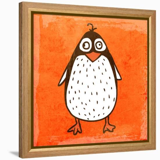 Cartoon Penguin. Cute Hand Drawn, Vintage Paper Texture-Ozerina Anna-Framed Stretched Canvas