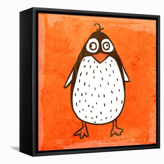 Cartoon Penguin. Cute Hand Drawn, Vintage Paper Texture-Ozerina Anna-Framed Stretched Canvas