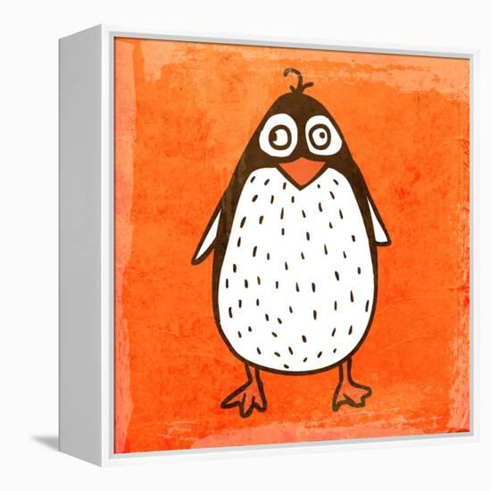 Cartoon Penguin. Cute Hand Drawn, Vintage Paper Texture-Ozerina Anna-Framed Stretched Canvas