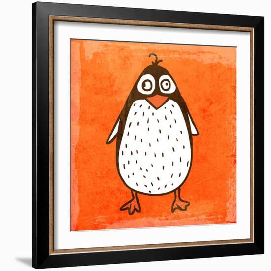 Cartoon Penguin. Cute Hand Drawn, Vintage Paper Texture-Ozerina Anna-Framed Premium Giclee Print